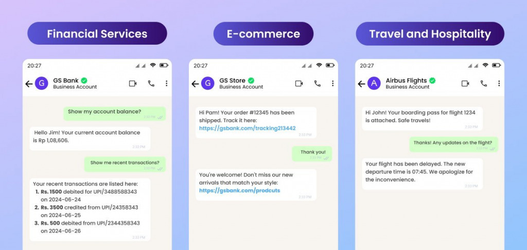 financial services, e-commerce, and travel & hospitality whatsapp