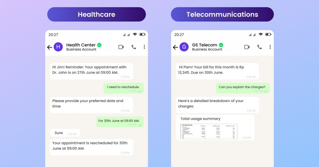 healthcare, and telecommunication whatsapp