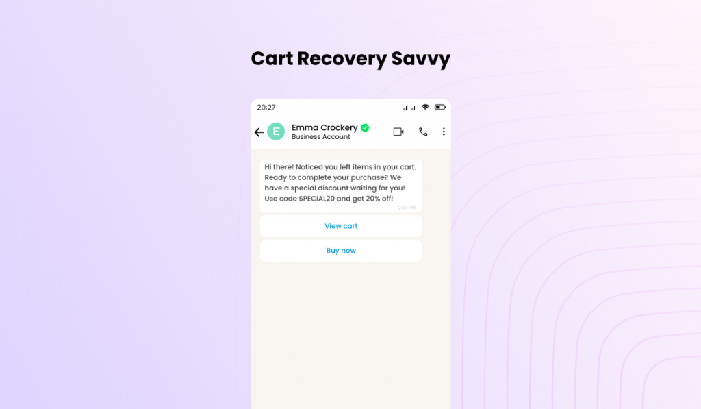 Cart recovery WhatsApp mockup image