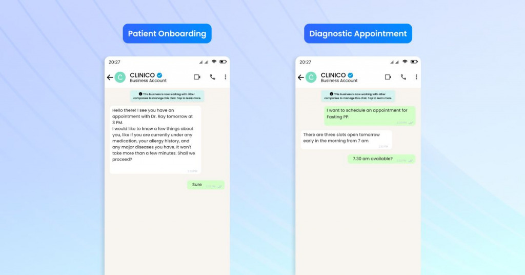 WhatsApp Mockup for Patient Onboarding and Diagnostic Appointment