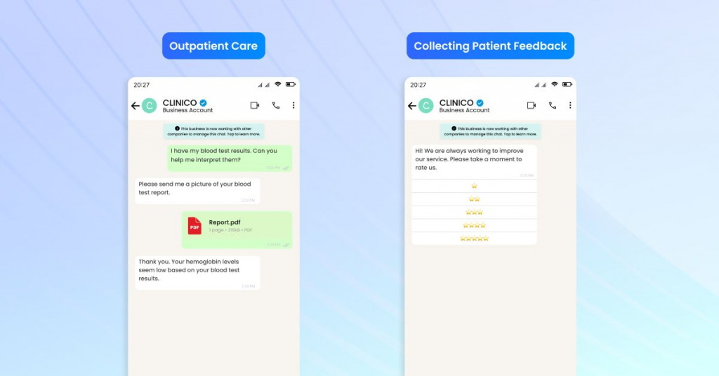 WhatsApp Mockups for Outpatient care and Collecting patient feedback