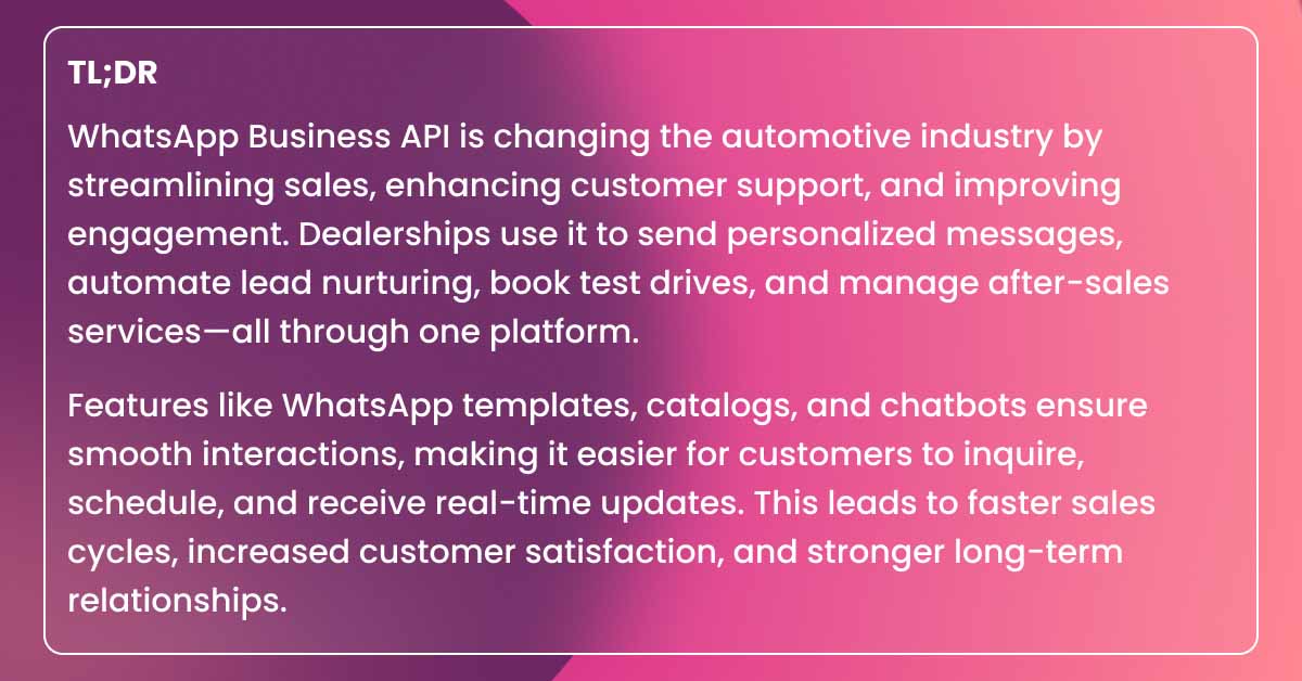 TL;DR for WhatsApp Business for Automotive Industry