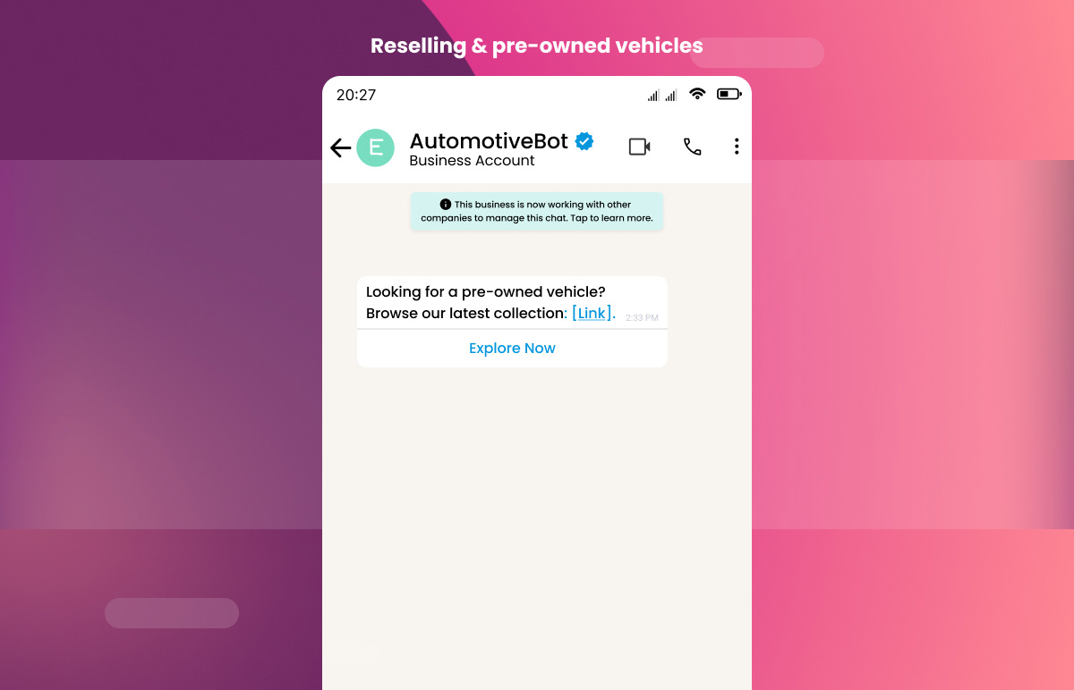 WhatsApp Mockup for automotive industry for reselling