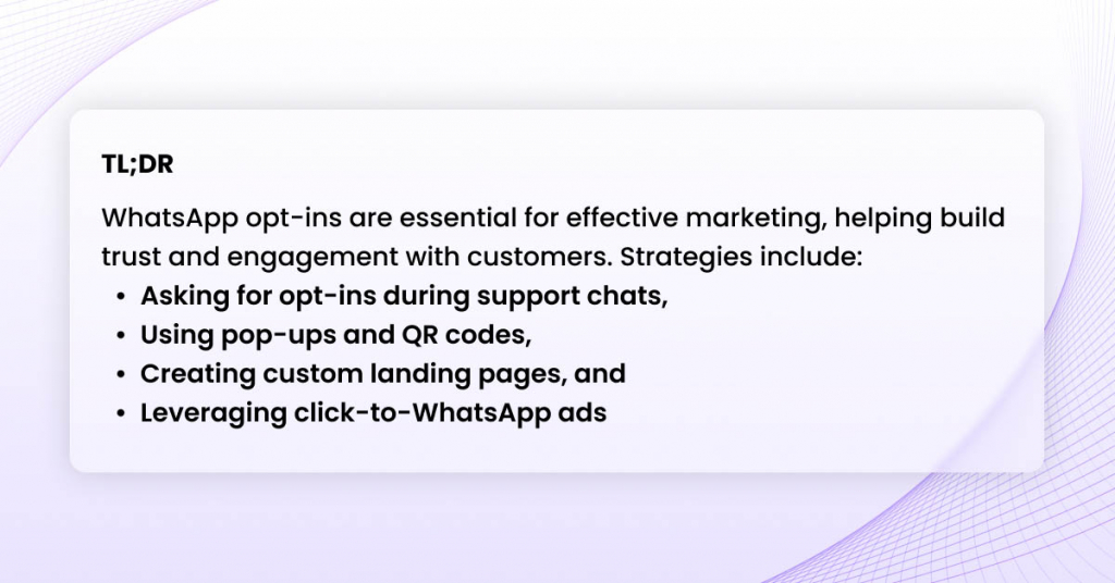 Whatsapp opt-ins TL;DR 