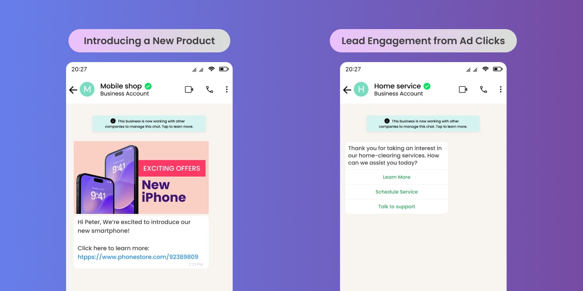 AI Agents transforming business marketing Blog WhatsApp Mockup 1 Introducing new product and Lead Engagement from Ad Clicks