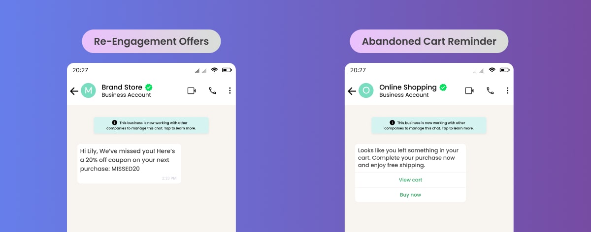 AI Agents transforming business marketing Blog WhatsApp Mockup 2 re-engagement offers and Abandoned Cart Reminder