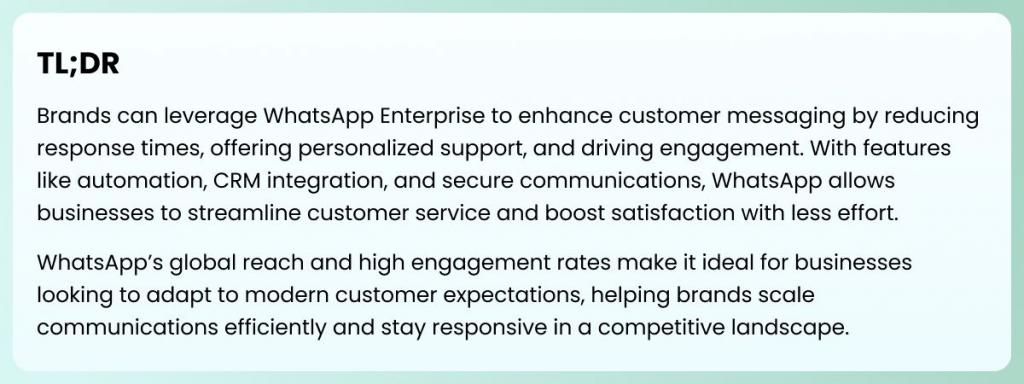 Whatsapp Enterprise TL:DR